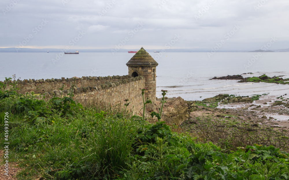 Lookout Tower a part of the sea wall overlooking the Forth. Located in  Ravenscraig Park, Kirkcaldy, Fife, Scotland. 