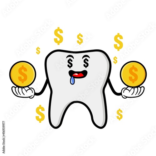 cute tooth cartoon mascot character funny expression