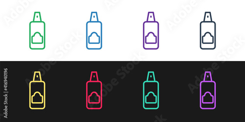 Set line Spray can for hairspray, deodorant, antiperspirant icon isolated on black and white background. Vector.