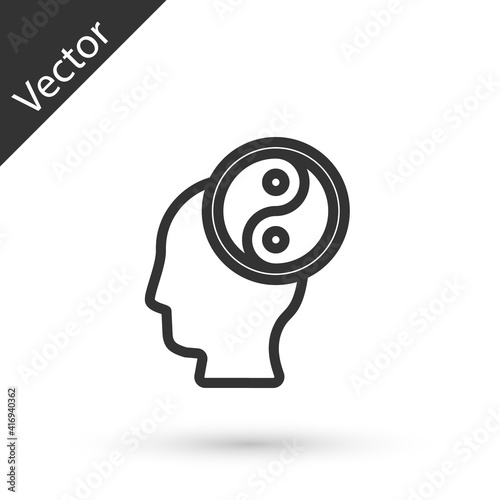 Grey line Yin Yang symbol of harmony and balance icon isolated on white background. Vector.