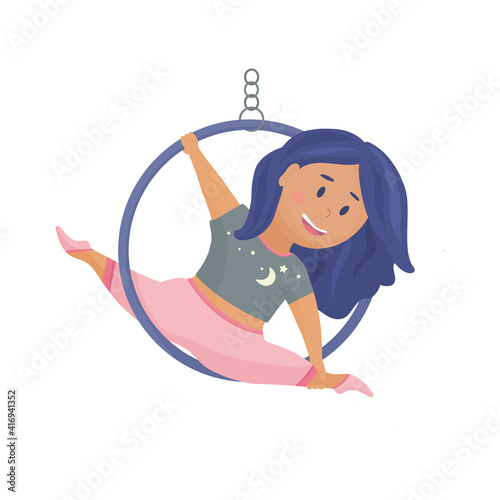 Aerial hoop cartoon girl with blue hair