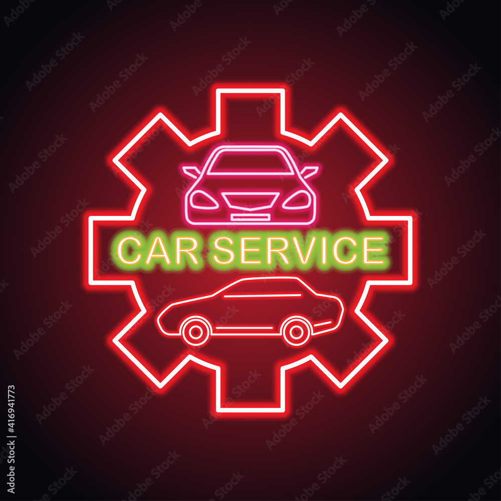 Obraz premium car service and rental neon sign for business. vector illustration