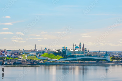 Kazan Kremlin and the river Kazanka against the blue summer sky