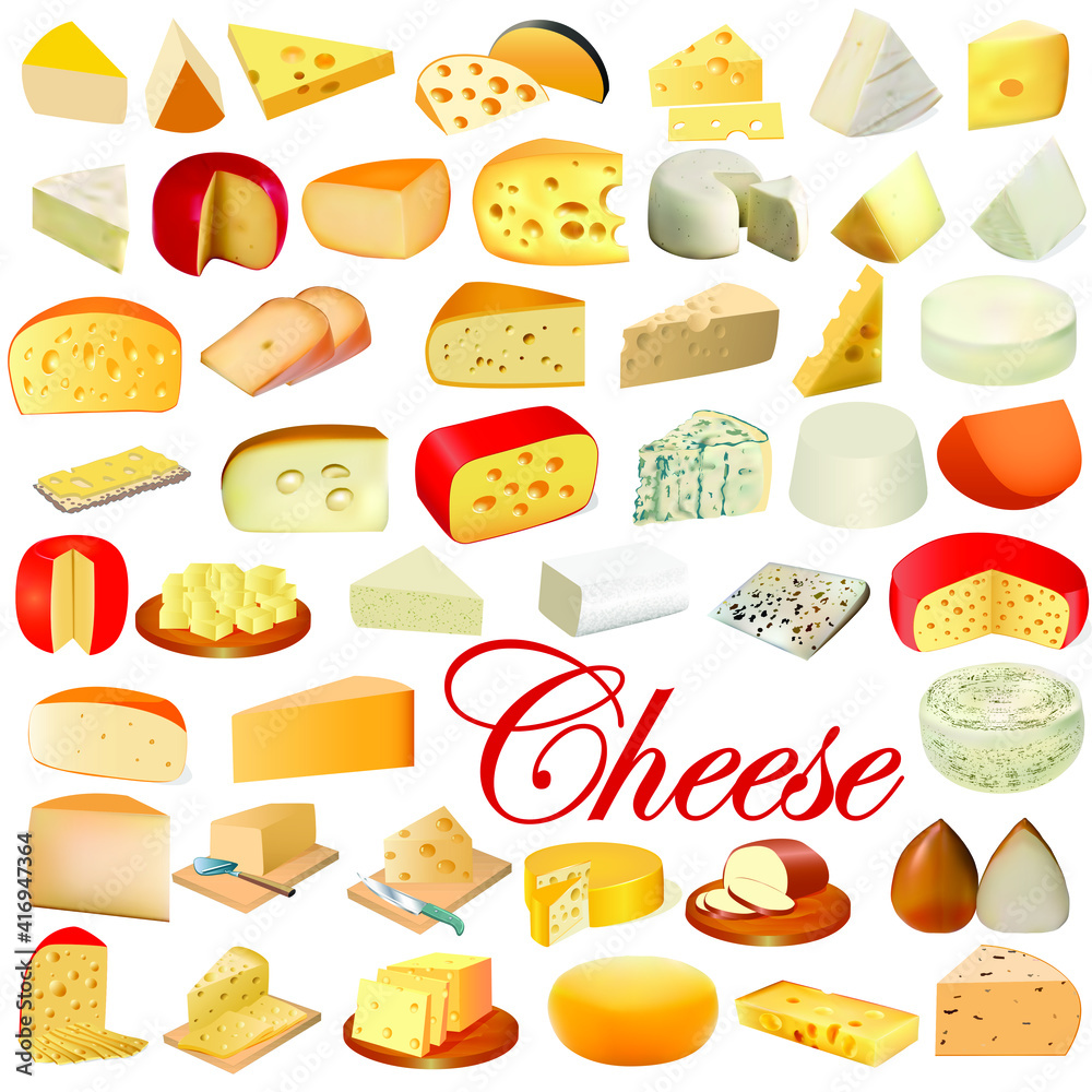 Fototapeta illustration of a set of different types of cheese