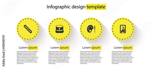 Set French baguette bread, Kepi, Paint brush with palette and Portrait museum. Business infographic template. Vector.