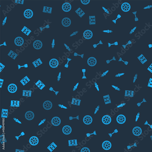 Set Car wheel, spark plug, Gear shifter and Diagnostics condition of car on seamless pattern. Vector.