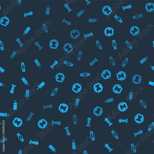 Set Award cup, Boxing helmet, belt and Punching bag on seamless pattern. Vector.