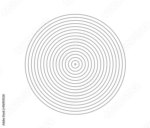 Concentric circle element. Black and white color ring. Abstract vector illustration for sound wave, Monochrome graphic.