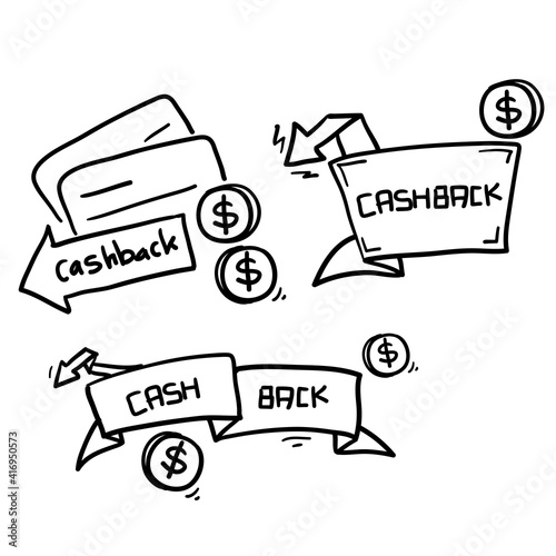 hand drawn doodle cashback symbol illustration vector in doodle style