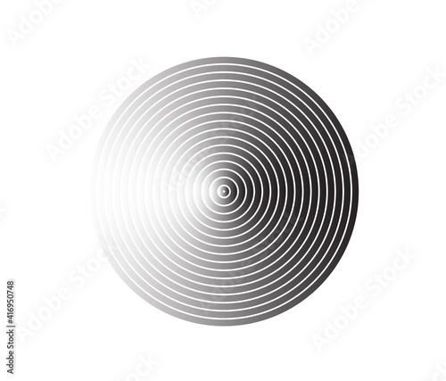 Concentric circle element. Black and white color ring. Abstract  vector illustration for sound wave  Monochrome graphic.