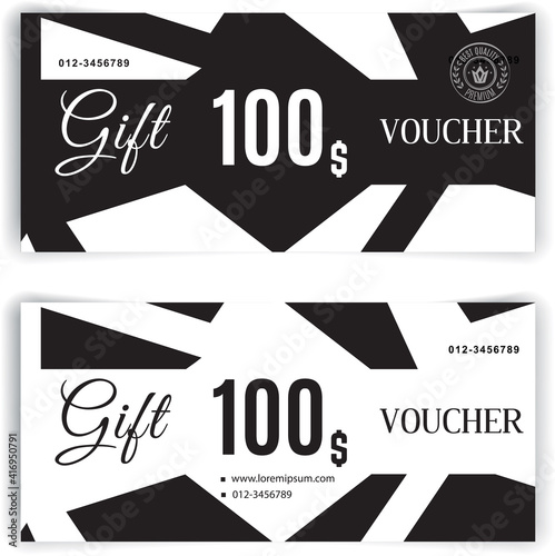 Vector gift voucher template. Universal flyer for business. luxury black white vector design for department stores, business. Value 100 dollars.