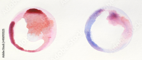 set of 2 water colour circles in pink and blue colours