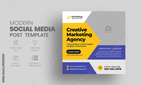 Digital business marketing social media post template with web banner and square flyer