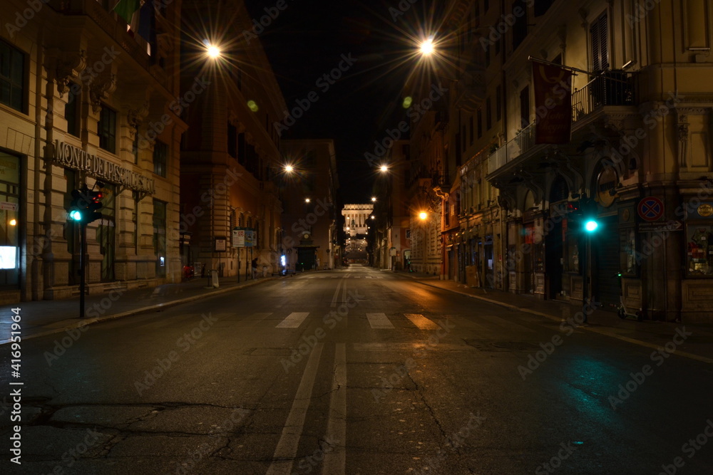 Via del corso empty at night Rome Italy 
