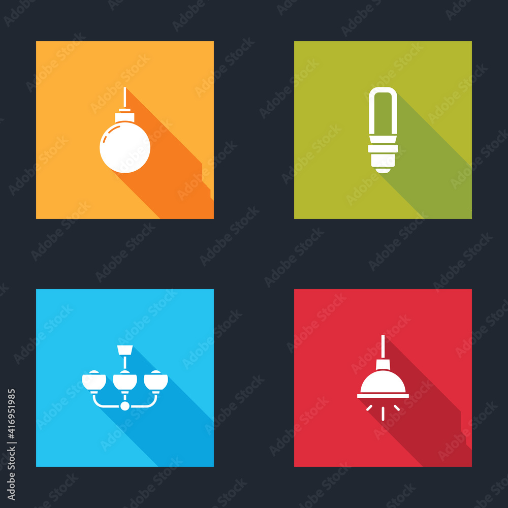 Set Lamp hanging, LED light bulb, Chandelier and icon. Vector. Set Lamp hanging, LED light bulb, Chandelier and icon. Vector.