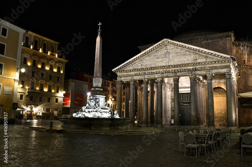 Pantheon at night Rome empty square with fountain and lights