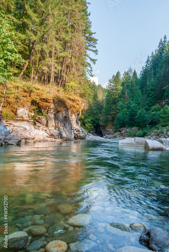 Majestic mountain river with mountain background in Vancouver  Canada.