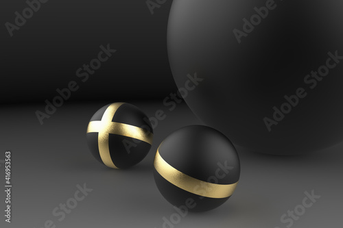 Composition with abstract spheres. 3D render of spherical geometric shapes. Modern background design.