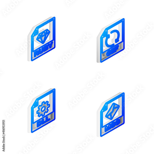 Set Isometric line GIF file document, RUBY, DLL and MSG icon. Vector.