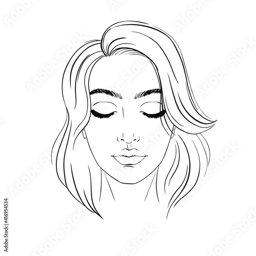 Beautiful woman portrait. Face chart Makeup Artist Blank Template.