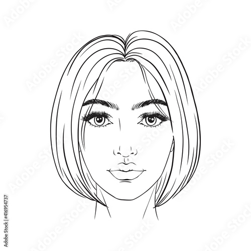 Beautiful woman portrait. Face chart Makeup Artist Blank Template.