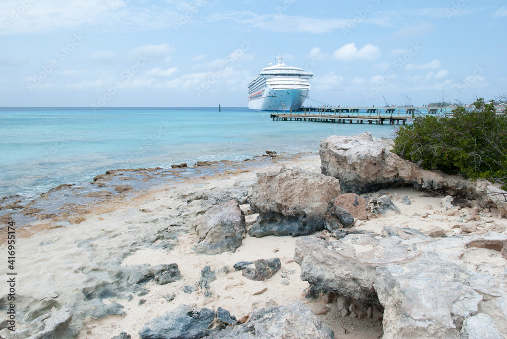 Grand Turk Island Rocky Shore And A Cruise Ship