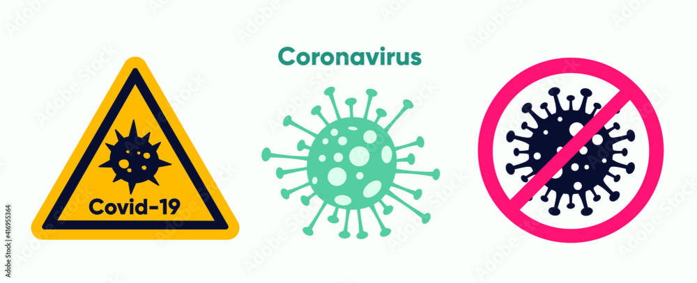 Coronavirus Stop and Alert Signs. Vector Covid-19 concept icons set isolated on white
