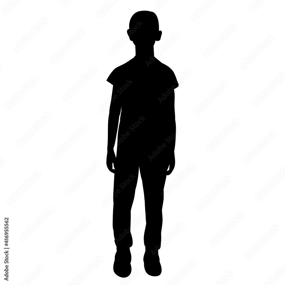 vector, isolated, black silhouette boy standing