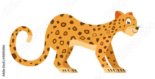 Cute leopard isolated on white background. Cartoon african animal. Flat vector cartoon illustration © yayasya