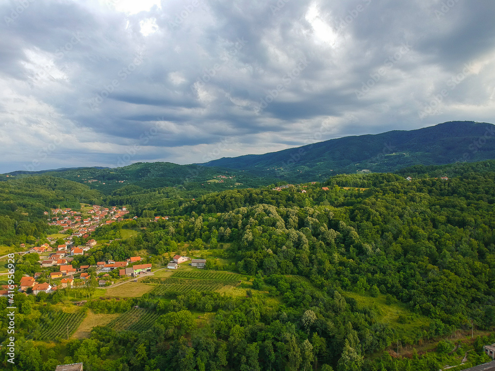 Drone view on Banja Koviljava in Serbia