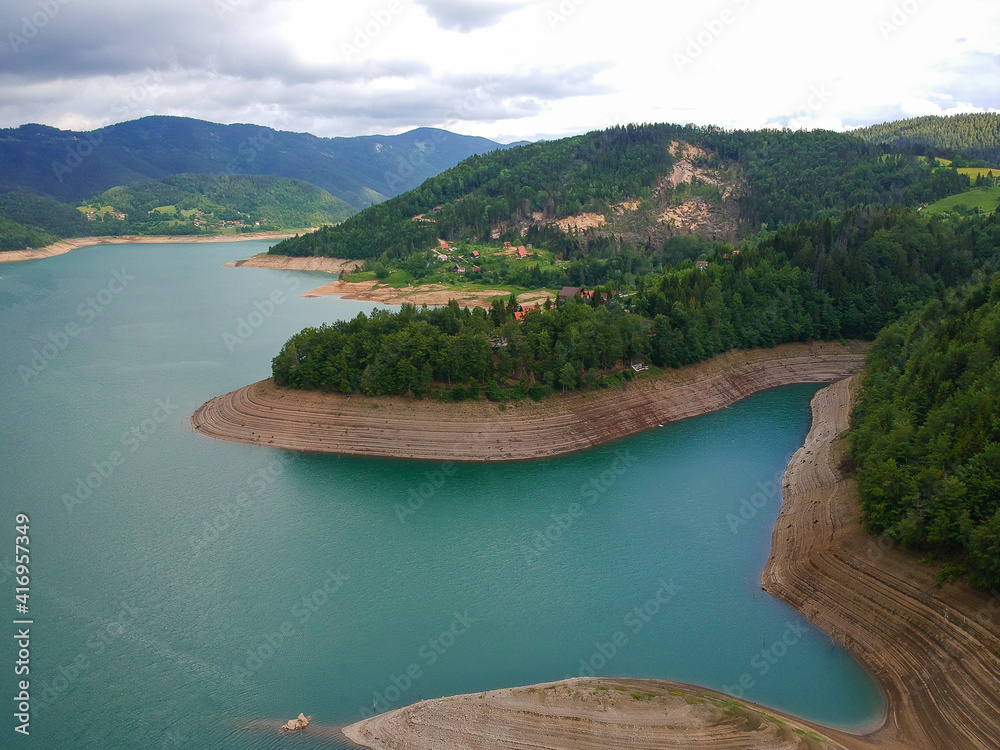 Drone view to the Zaovine lake, Serbia
