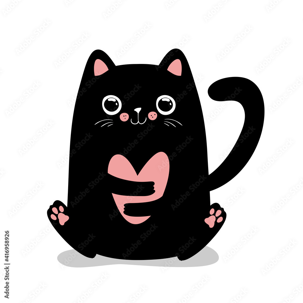 Kawaii black cat with heart. Vector illustration eps 10 Kawaii black cat with heart. Vector illustration eps 10
