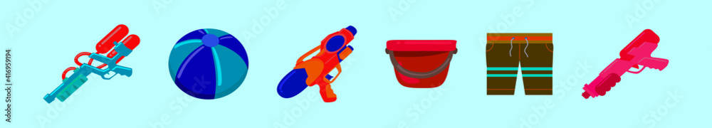 set of songkran festival cartoon icon design template with various models. vector illustration isolated on blue background set of songkran festival cartoon icon design template with various models. vector illustration isolated on blue background