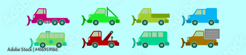 set of snow plow cartoon icon design template with various models. vector illustration isolated on blue background