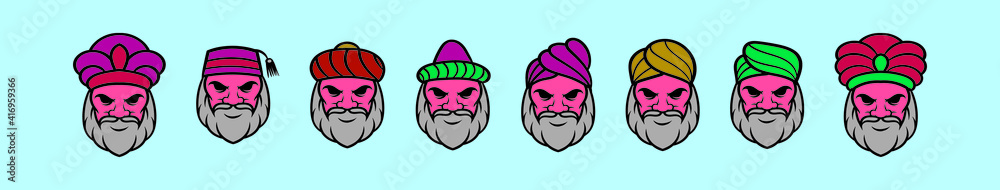 set of king or sultan cartoon icon design template with various models. vector illustration isolated on blue background set of king or sultan cartoon icon design template with various models. vector illustration isolated on blue background