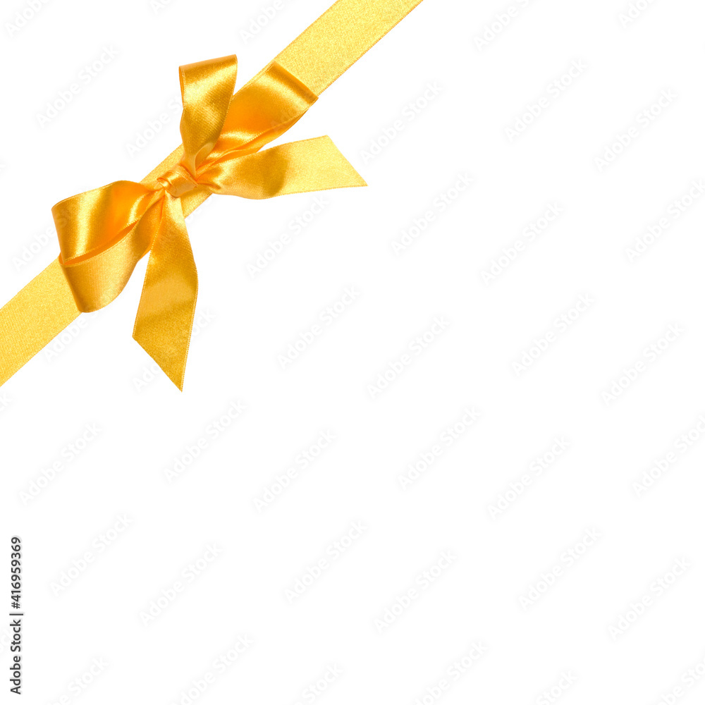 Festive golden gift ribbon and bow isolated on white background cutout