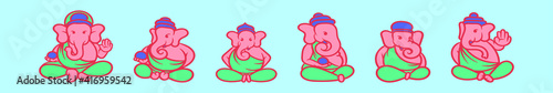 set of ganesha cartoon icon design template with various models. vector illustration isolated on blue background