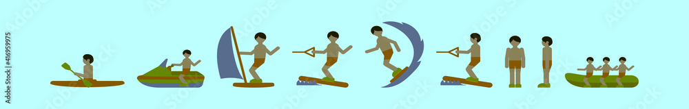 set of water skiing cartoon icon design template with various models. vector illustration isolated on blue background