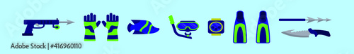 set of spearfishing cartoon icon design template with various models. vector illustration isolated on blue background