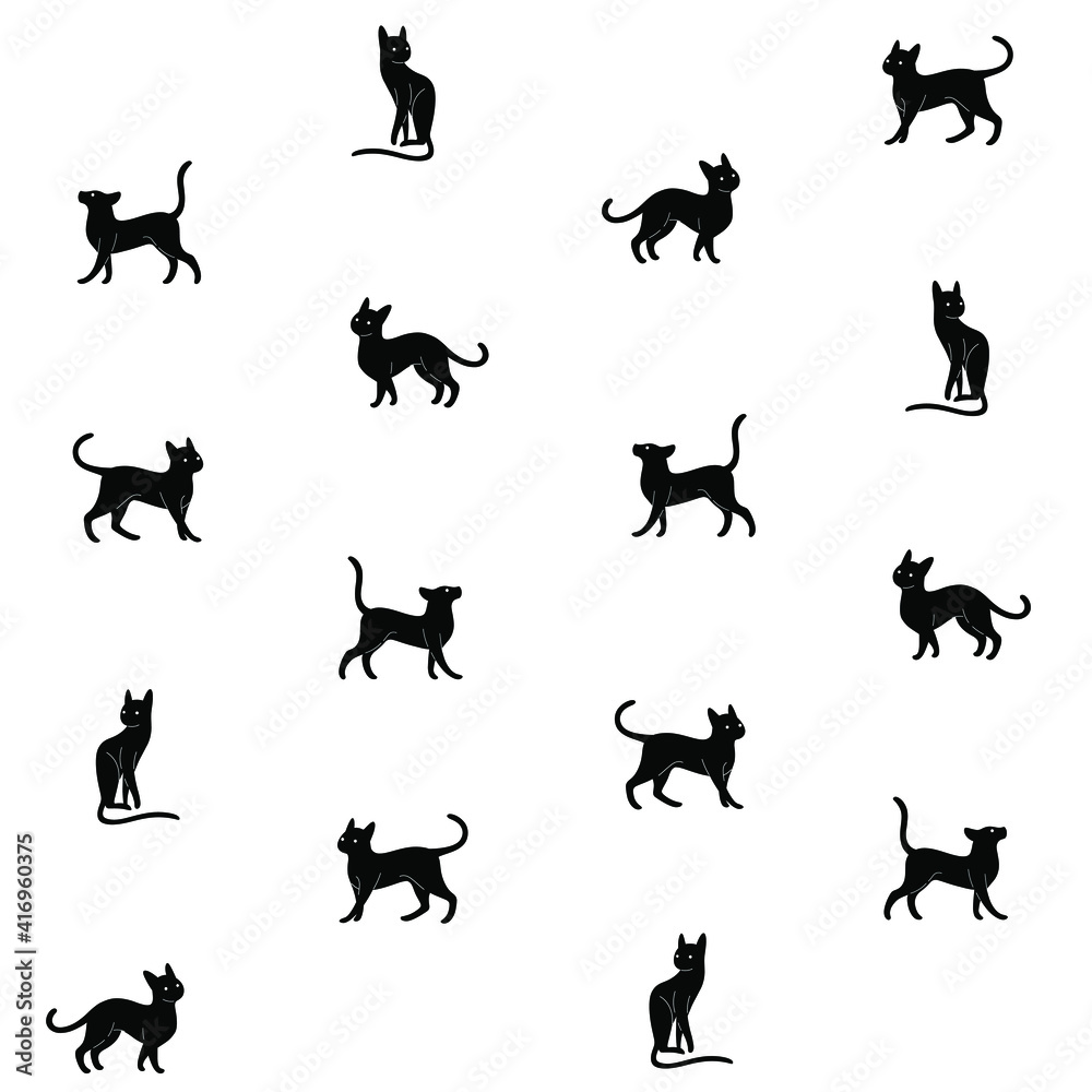 Seamless trendy pattern with graceful cat.