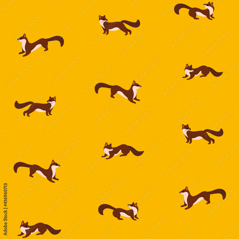 Seamless trendy animal pattern with marten. Flat design print in cartoon style.
