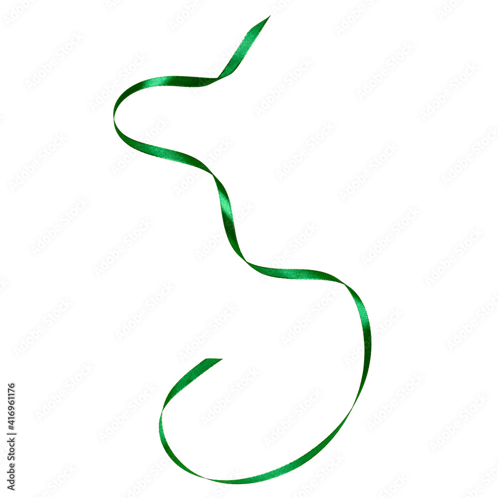 Shiny satin ribbon in green color isolated on white background Shiny satin ribbon in green color isolated on white background