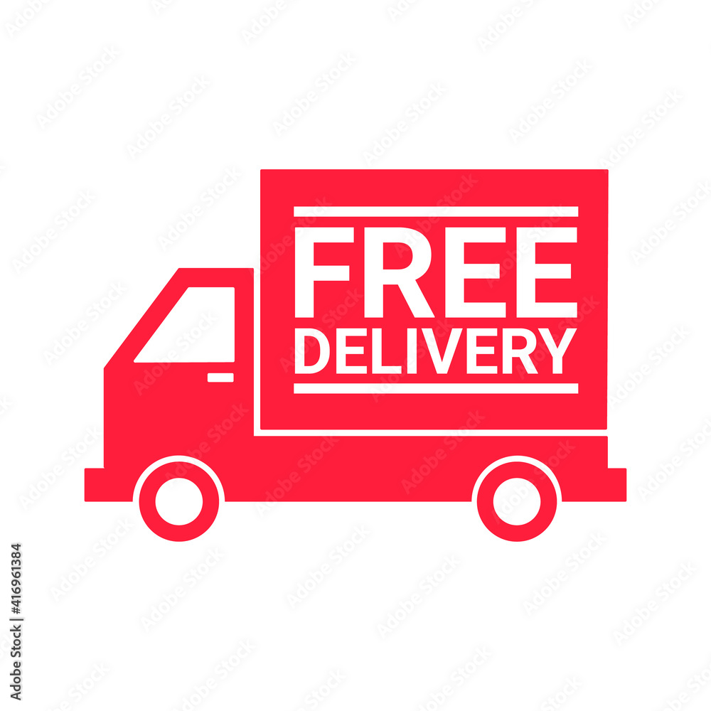 Free delivery red label, isolated on white backdrop. Flat symbol design. Vector illustration. Free delivery red label, isolated on white backdrop. Flat symbol design. Vector illustration.