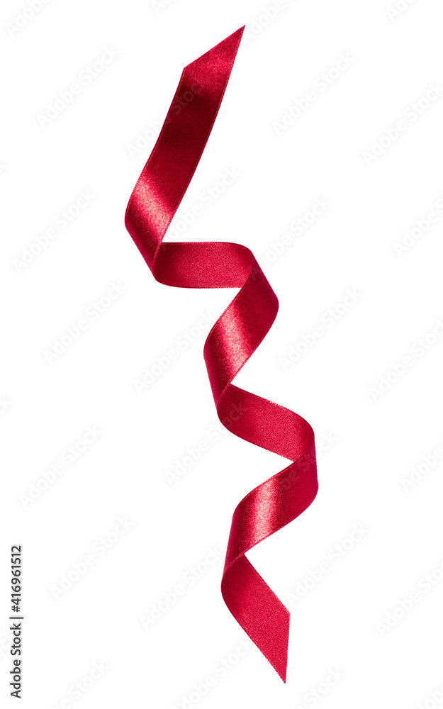 Shiny satin ribbon in red color isolated on white background close up Shiny satin ribbon in red color isolated on white background close up