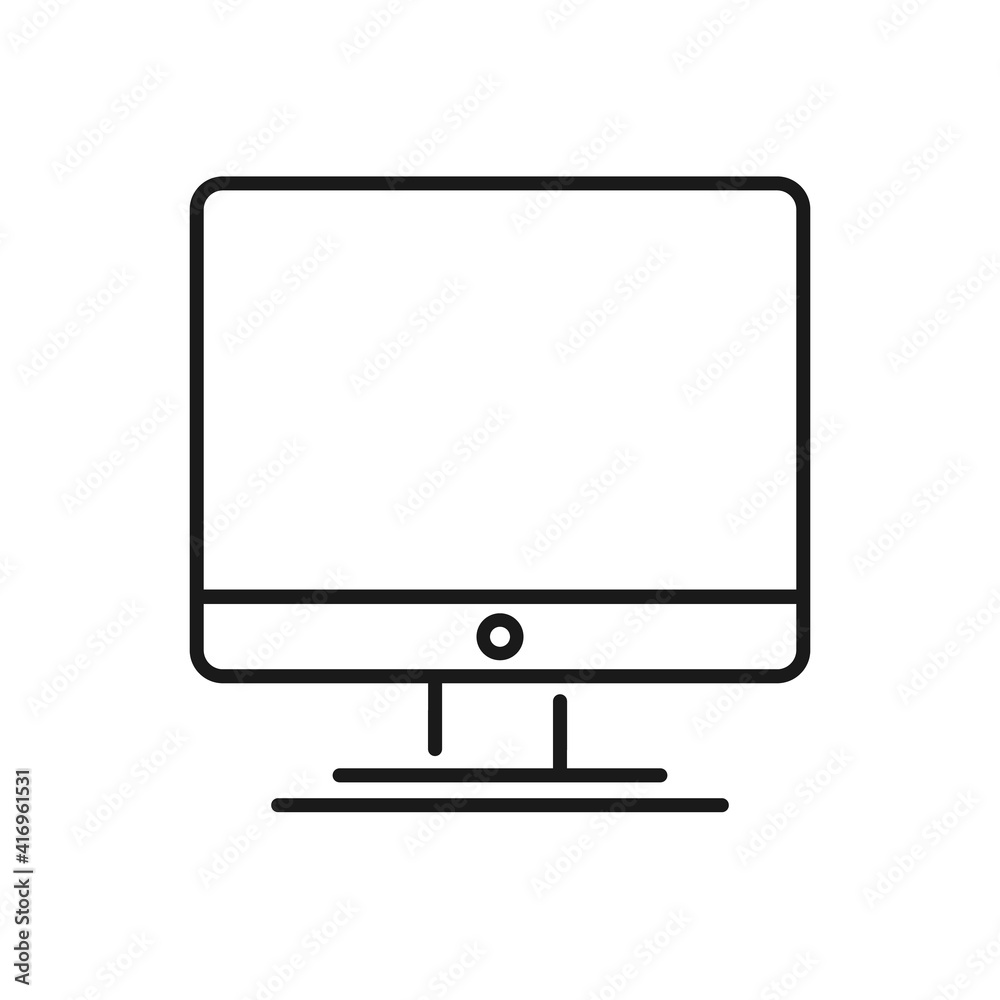 Computer monitor line icon isolated on white background. Editable stroke. Outline flat design. Vector illustration. Computer monitor line icon isolated on white background. Editable stroke. Outline flat design. Vector illustration.