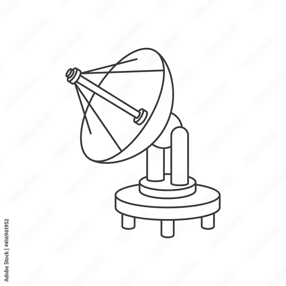 Line satellite dish antenna, black icon outline, isolated on white background. Simple flat design. Vector illustration. Line satellite dish antenna, black icon outline, isolated on white background. Simple flat design. Vector illustration.