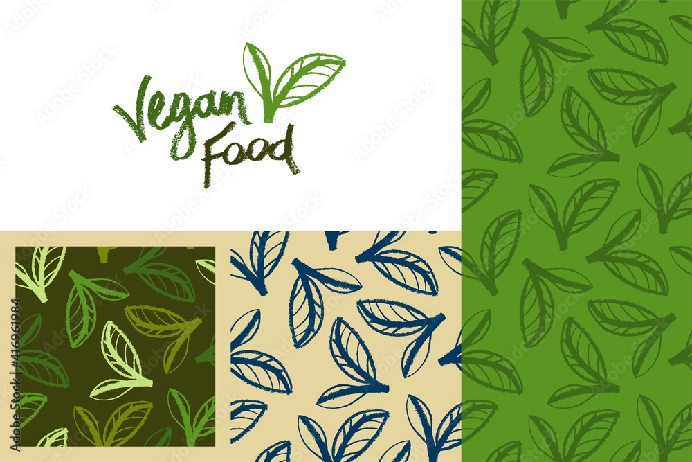 Botanical vector seamless pattern for vegan theme, vegetarian cooking concept. Vegan background with floral ornament for eco store and template banner of green market, organic product label design.