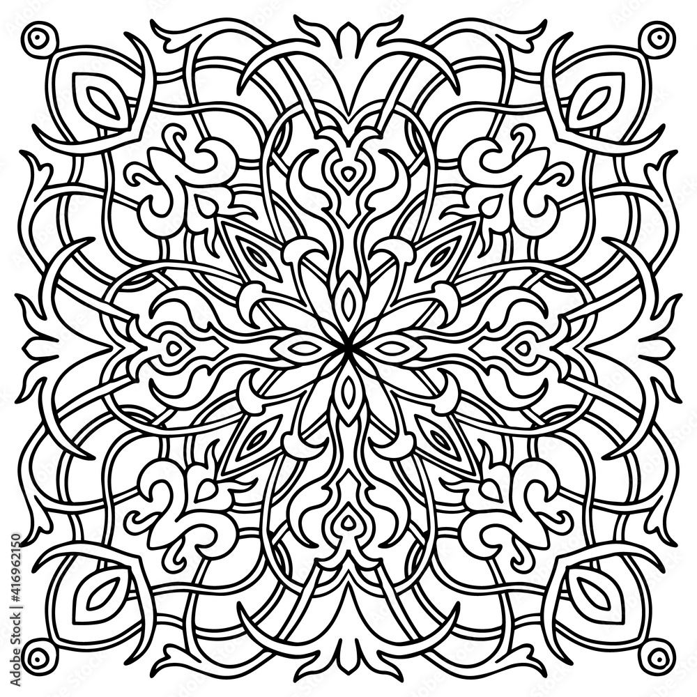 Vector hand drawn Mandala. Oriental decorative element. Islam, Arabic, Indian, Italian Majolika. Coloring page design element Vector hand drawn Mandala. Oriental decorative element. Islam, Arabic, Indian, Italian Majolika. Coloring page design element