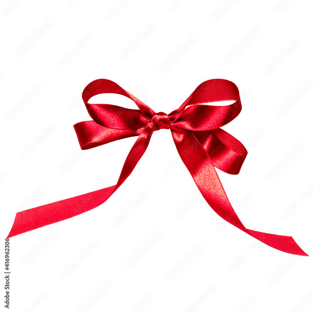 Shiny satin ribbon in red color isolated on white background close up Shiny satin ribbon in red color isolated on white background close up