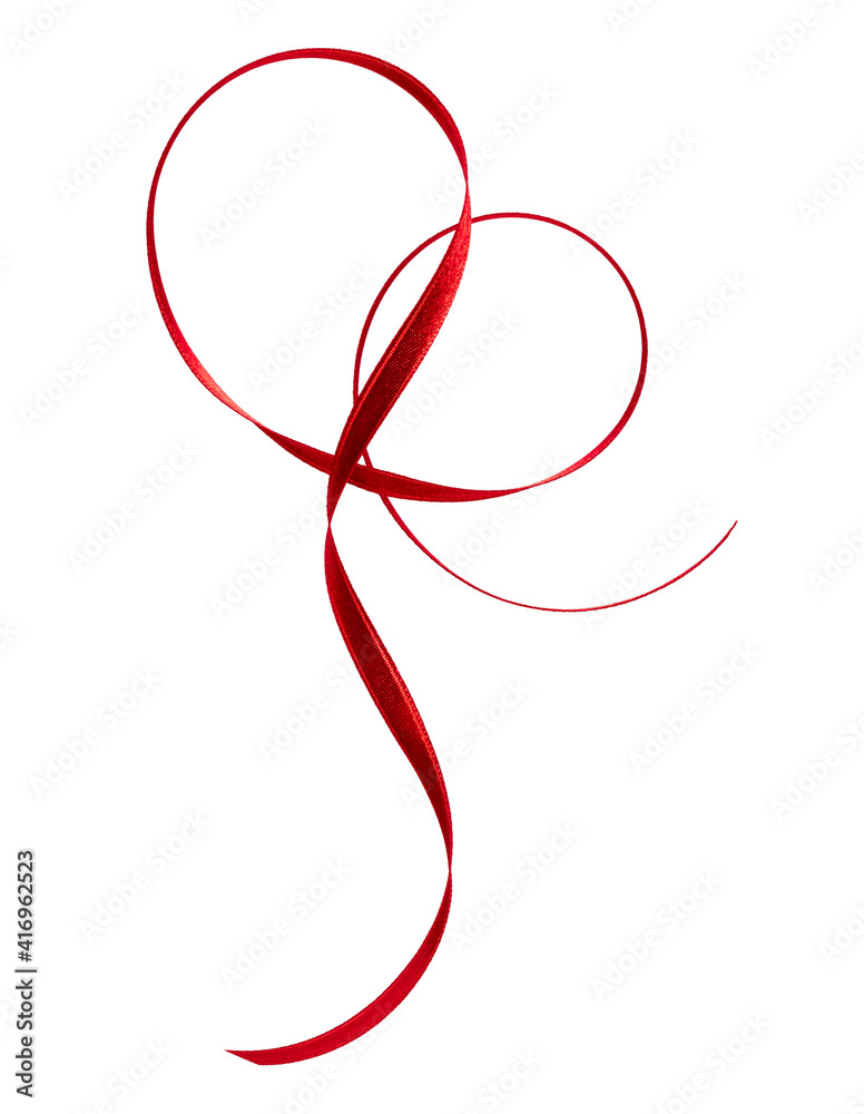 Shiny satin ribbon in red color isolated on white background close up Shiny satin ribbon in red color isolated on white background close up